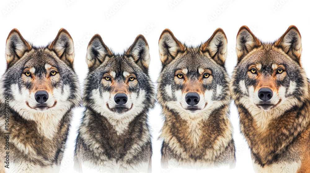 Poster wolf face shots highlight unique features and expressions generative ai