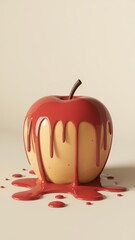 Artistic red apple with glossy finish and blood-like drips on surface
