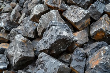 Photo of Big pile of natural black coals. Background texture for backdrops or mapping