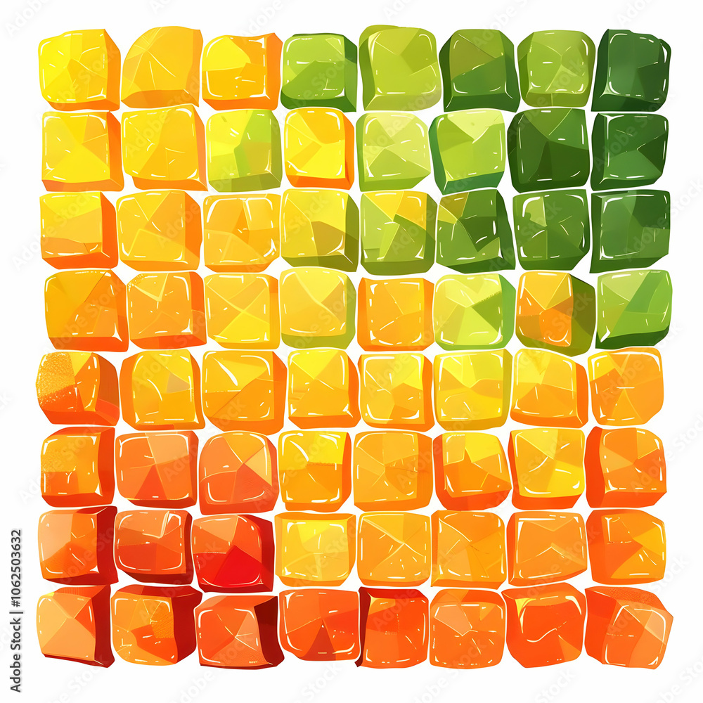 Poster colorful square blocks arranged in a gradient pattern, from red to green.