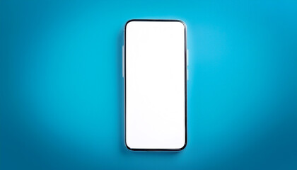 Smartphone with bright white screen, background concept isolated on light blue background