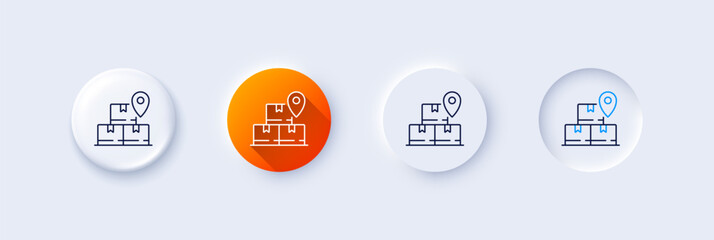 Delivery service line icon. Neumorphic, Orange gradient, 3d pin buttons. Package location sign. Tracking parcel symbol. Line icons. Neumorphic buttons with outline signs. Vector