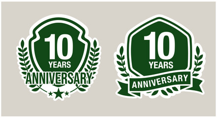10 years anniversary icon or logo set. Vintage birthday banner design. 10th anniversary jubilee celebration badge or label collection. Vector illustration.