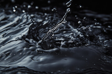 Close-up of water droplets glistening against a stark black backdrop.