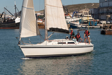 Saldanha Bay  West Coast South Africa. 10.01.2023.  Sailing lesson on a yacht on Saldanha Bay on the west coast of South Africa