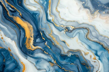 Fototapeta premium Ocean blue agate marble pattern with golden veins. Detailed photo textured background