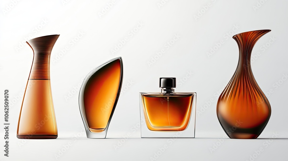 Poster elegant perfume bottles displayed artfully on a light background generative ai