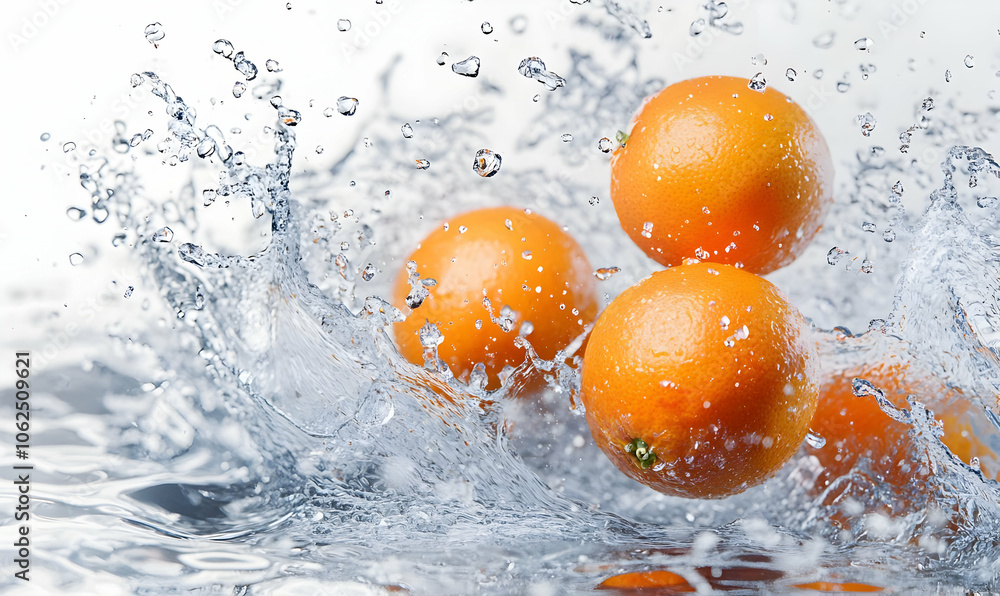 Aufkleber three oranges falling into water, creating a large splash.