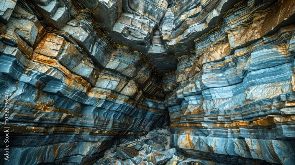 Aufkleber a close-up view of layered rock formations in a cave, showcasing intricate patterns and textures of 
