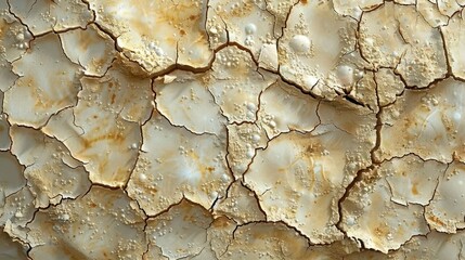 Close-up of cracked and dried earth with a pattern of small white dots.