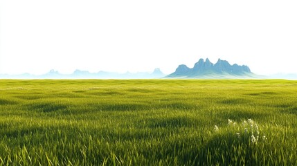 Expansive Green Fields With Distant Mountain Ranges Under Bright Sky Generative AI