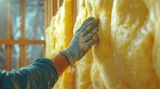 Hand Insulating Wall with Yellow Fiberglass Material