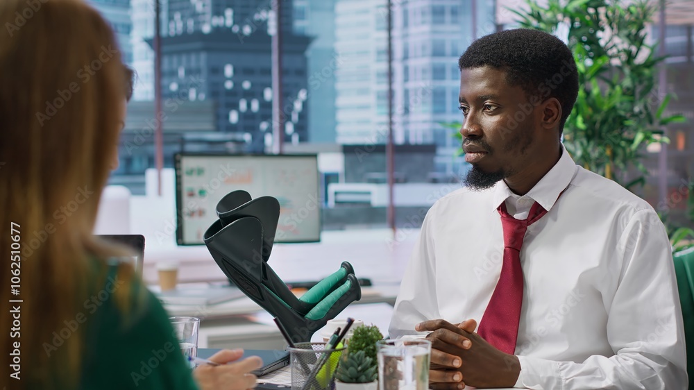 Poster hr professional staff engages in an interview with applicant with disability, focusing on the qualif