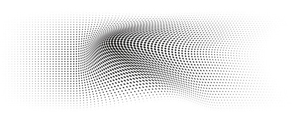 Flowing Wave Dot Halftone Pattern: Curve Gradient Shape on Transparent Background. Suitable for AI, Tech, Network, Digital, Science, and Technology Themes.