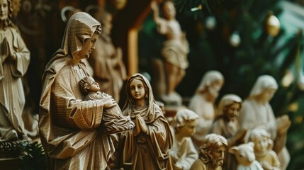 Fototapeta premium Close-up of a nativity scene, emphasizing the religious aspect of Christmas