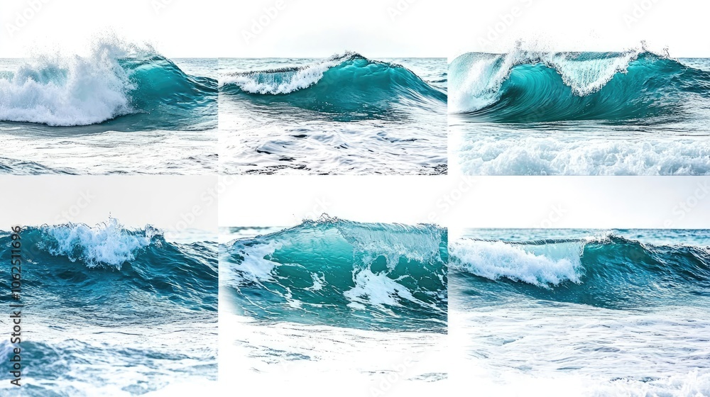 Poster dynamic sea waves crashing on a tranquil shoreline at midday generative ai