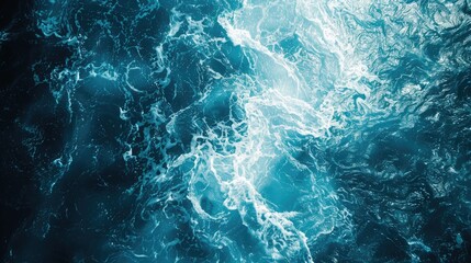 Fototapeta premium Abstract top view of sunlit blue water with splashes for graphic design.