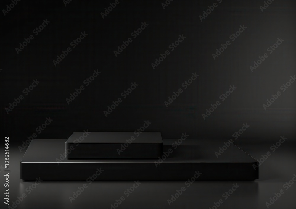 Poster two black rectangular platforms on a black background