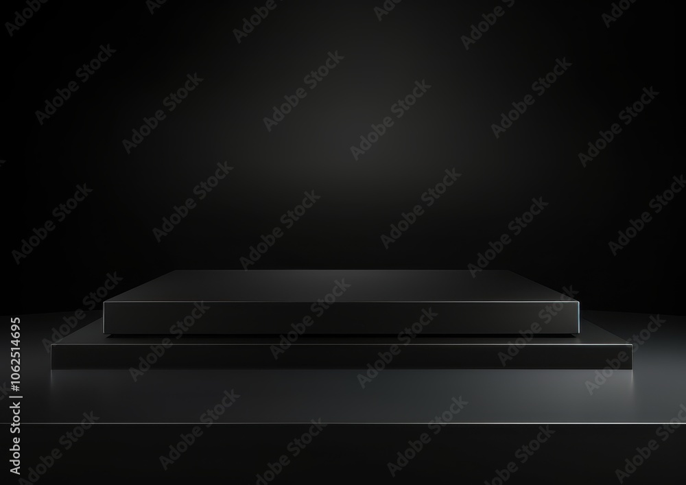 Aufkleber Black Rectangular Platform with Two Layers on a Black Background