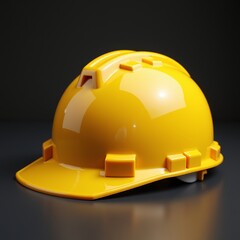 Yellow construction hard hat on dark background - ideal for safety blogs, construction websites, workplace regulations, and occupational health presentations