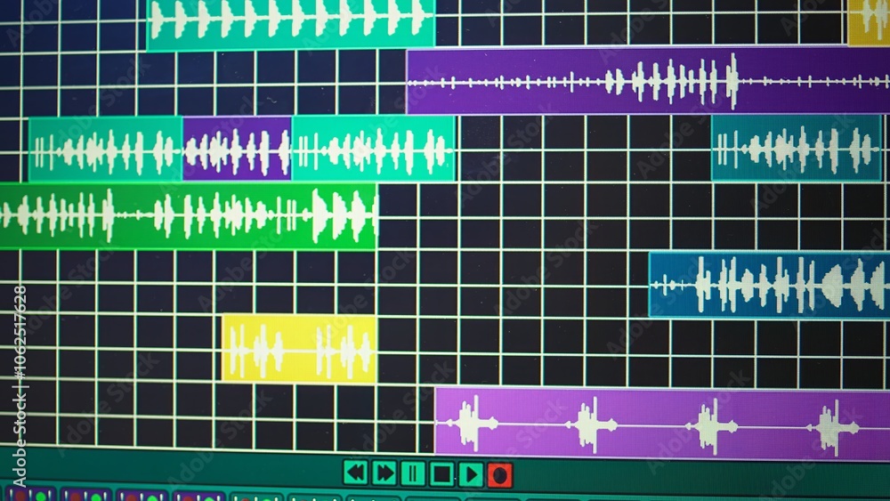 Poster empty home studio used to create music with electronic console and devices, pre amp knobs and soundb