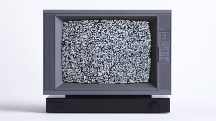 Vintage Television with Black and White Static Displaying Classic Analog TV Signal Interference