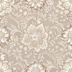 Intricate floral pattern on beige background with vintage design elements