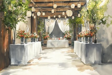 Fototapeta premium illustration of a wedding decorations. Watercolor painting