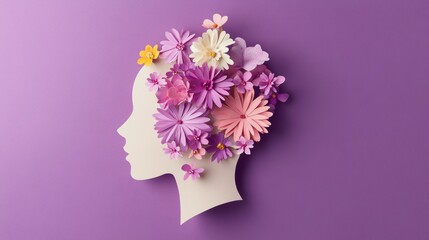Vibrant Floral Silhouette of a Human Head in a Minimalist Papercraft Design
