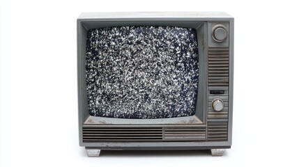 Vintage Television with Black and White Static Displaying Classic Analog TV Signal Interference