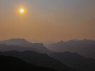 Wyoming Mountains Sunset Smoky Forest Fire Silhouette 