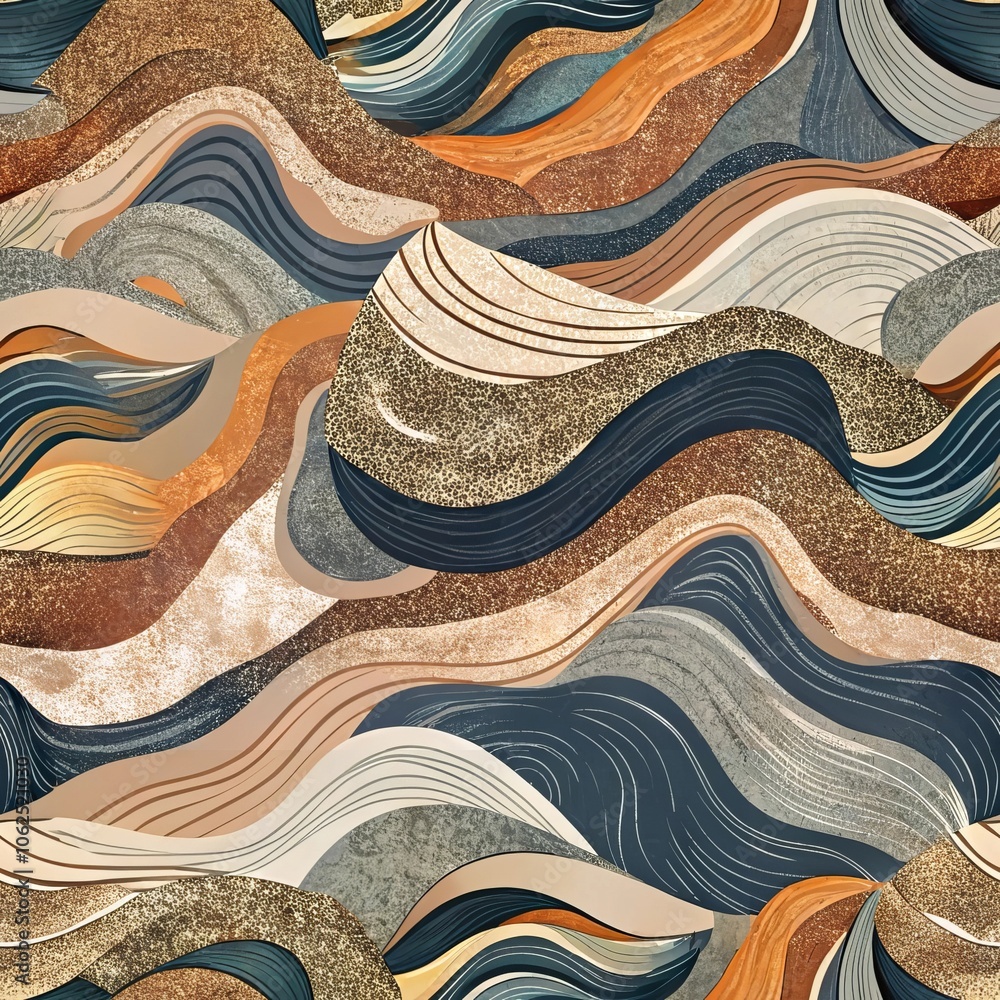 Poster abstract waves with earth tones and textures in a modern artistic pattern
