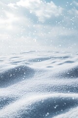 Obraz premium Wide view of light snowfall gently falling over soft snowdrifts.