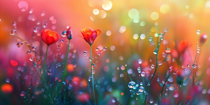 red flowers with bokeh, ai generated