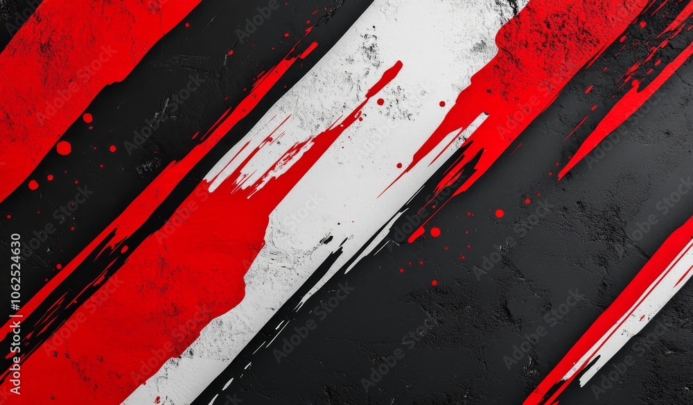 Poster dynamic red and white stripes on black background creating bold artistic expression