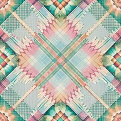 Fototapeta premium Colorful geometric pattern with symmetrical ethnic and floral elements