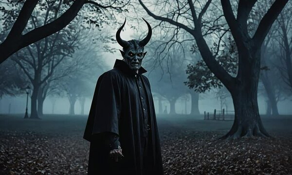 Demon in Forest with Horned Cloak