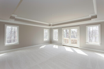 Spacious Empty Room With Large Windows And Light.