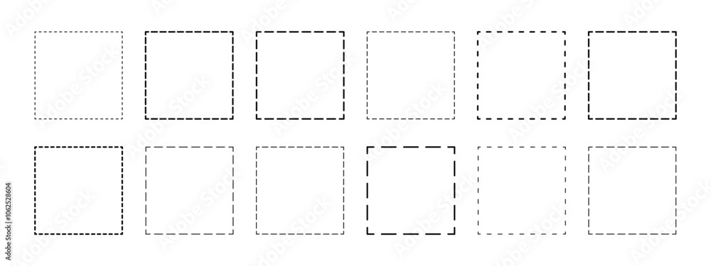 Wall mural set of geometric square shapes with dashed lines. dotted figures isolated on white background. simpl