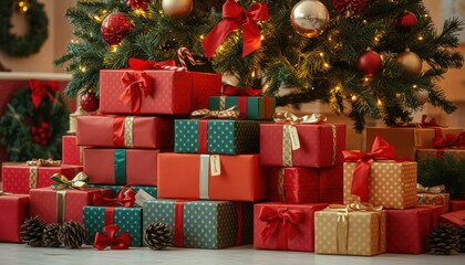 Set of beautifully wrapped gift boxes