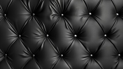 Fototapeta premium Horizontal elegant black leather texture with button details for design and backdrop.
