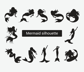 vector mermaid silhouette collection isolated on white background