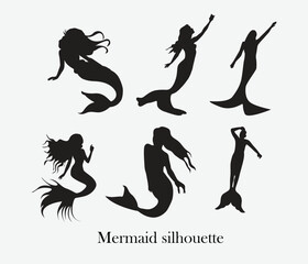vector mermaid silhouette collection isolated on white background