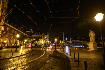 Night View of Largo das Portas do Sol - Lisbon, Portugal