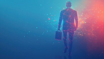 A Digital Silhouette of a Businessman Walking with a Briefcase