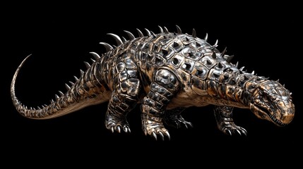 A metallic, spiky dinosaur-like creature with a long tail and sharp claws.