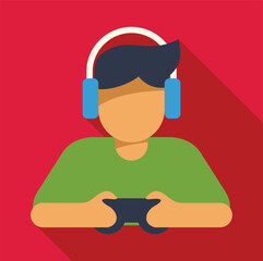 Young gamer enjoying video games, playing with a controller and wearing headphones for immersive sound