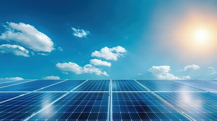 Solar Panels Under Bright Sky and Sunlight
