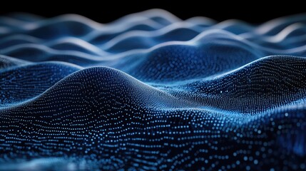 Abstract Blue Light Particle Waves on Black Background