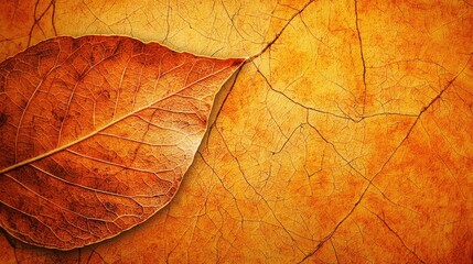Obraz premium Close-up of Two Dried Leaves with Intricate Veins and a Warm Autumnal Color Palette